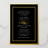 Zwart & Wit Formele Gouden Lijsten Bruiloft Folie Uitnodiging (Voorkant)