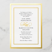 Zwart-wit formele kalligrafie bruiloft goud folie uitnodiging (Voorkant)