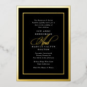 Zwart & Wit Formele Kalligrafie Bruiloft Goud Folie Uitnodiging (Voorkant)