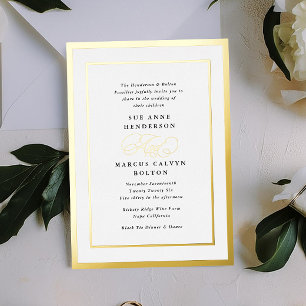 Zwart-wit formele kalligrafie bruiloft goud folie uitnodiging