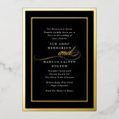 Zwart Wit Formele Kalligrafie Goud Lijst Bruiloft Folie Uitnodiging (Voorkant)