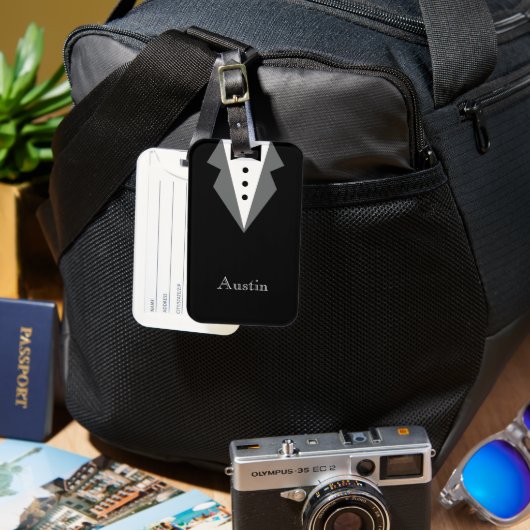 Zwart Wit Formele Tuxedo Gepersonaliseerd Bagagelabel (Voorkant & Achterkant)