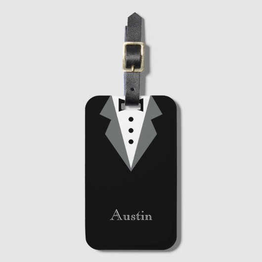 Zwart Wit Formele Tuxedo Gepersonaliseerd Bagagelabel (Voorkant (verticaal))