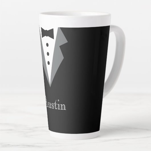 Zwart Wit Formele Tuxedo Gepersonaliseerd Latte Mok (Rechterhoek)