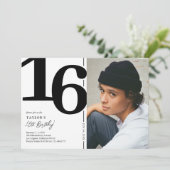 Zwart Wit Foto 16e Verjaardagsfeestje Kaart (Staand voorkant)