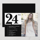 Zwart Wit Foto 24ste Verjaardag Uitnodigingen (Voorkant / Achterkant)