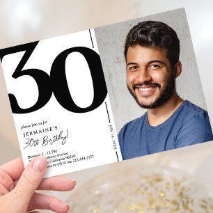Zwart-wit foto 30e verjaardagsfeestje kaart