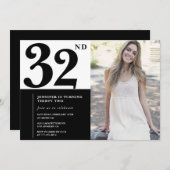 Zwart Wit Foto 32e Verjaardag Uitnodigingen (Voorkant / Achterkant)