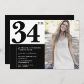 Zwart Wit Foto 34ste Verjaardag Uitnodigingen (Voorkant / Achterkant)