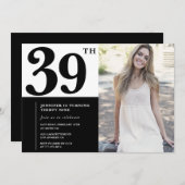 Zwart Wit Foto 39e Verjaardag Uitnodigingen (Voorkant / Achterkant)