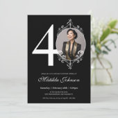 Zwart Wit Foto 40e Verjaardag Uitnodiging (Staand voorkant)