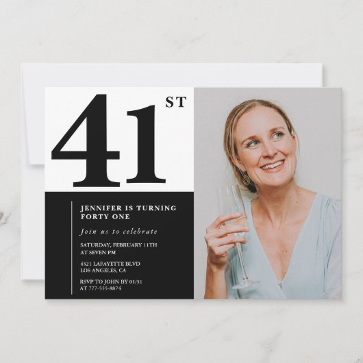 Zwart Wit Foto 41e Verjaardag Uitnodigingen (Voorkant)