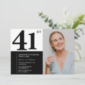 Zwart Wit Foto 41e Verjaardag Uitnodigingen (Staand voorkant)