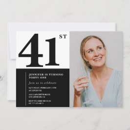 Zwart Wit Foto 41e Verjaardag Uitnodigingen