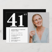 Zwart-wit foto 41e verjaardag Uitnodigingen (Voorkant / Achterkant)