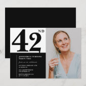 Zwart Wit Foto 42e Verjaardag Uitnodigingen (Voorkant / Achterkant)
