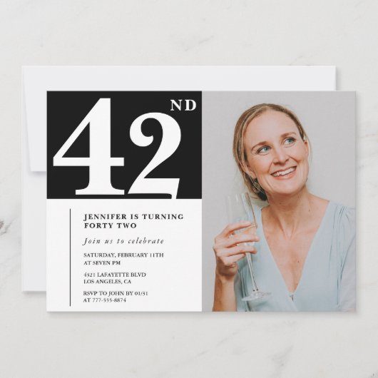 Zwart-wit foto 42e verjaardag Uitnodigingen (Voorkant)