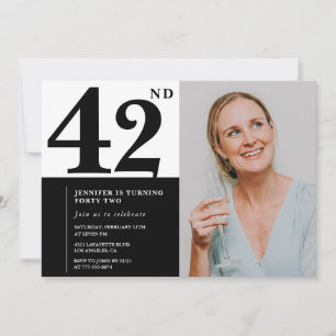 Zwart-wit foto 42e verjaardagsuitnodigingen kaart