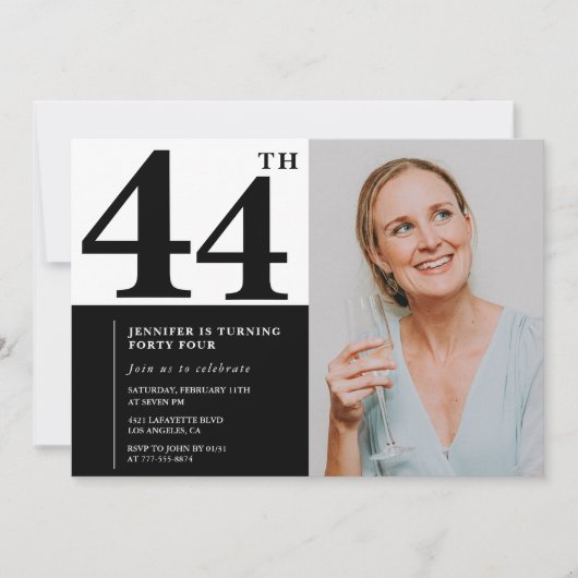 Zwart Wit Foto 44ste Verjaardag Uitnodigingen (Voorkant)