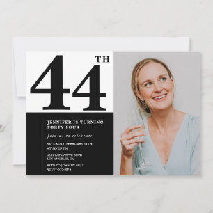 Zwart Wit Foto 44ste Verjaardag Uitnodigingen