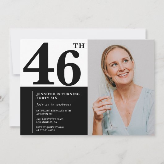 Zwart Wit Foto 46e Verjaardag Uitnodigingen (Voorkant)