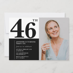 Zwart Wit Foto 46e Verjaardag Uitnodigingen