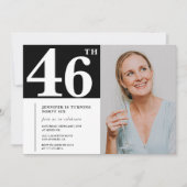 Zwart-wit foto 46ste verjaardag Uitnodigingen (Voorkant)