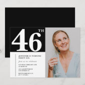 Zwart-wit foto 46ste verjaardag Uitnodigingen (Voorkant / Achterkant)