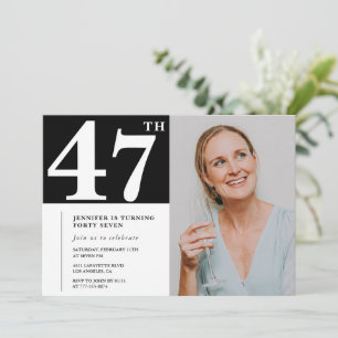 Zwart-wit foto 47e verjaardagsuitnodigingen kaart