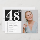 Zwart-wit foto 48e verjaardag Uitnodigingen (Voorkant)