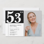 Zwart-wit foto 53e verjaardagsuitnodigingen kaart (Voorkant)
