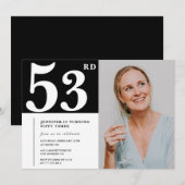 Zwart-wit foto 53e verjaardagsuitnodigingen kaart (Voorkant / Achterkant)