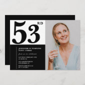 Zwart Wit Foto 53ste Verjaardag Uitnodigingen (Voorkant / Achterkant)