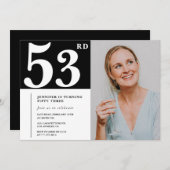 Zwart-wit foto 53ste verjaardag Uitnodigingen (Voorkant / Achterkant)