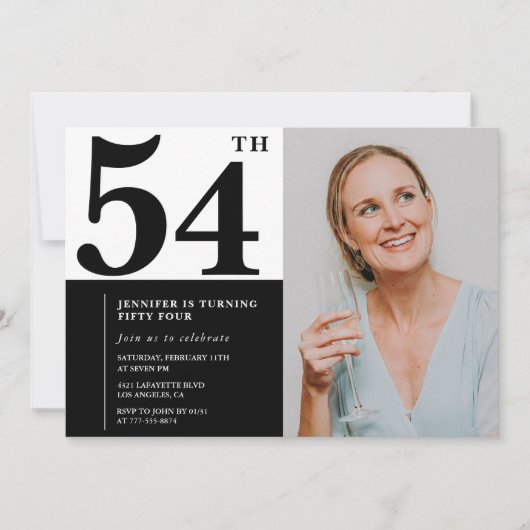Zwart Wit Foto 54ste Verjaardag Uitnodigingen (Voorkant)