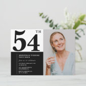 Zwart Wit Foto 54ste Verjaardag Uitnodigingen (Staand voorkant)
