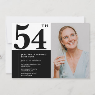 Zwart Wit Foto 54ste Verjaardag Uitnodigingen
