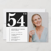 Zwart-wit foto 54ste verjaardag Uitnodigingen (Voorkant)