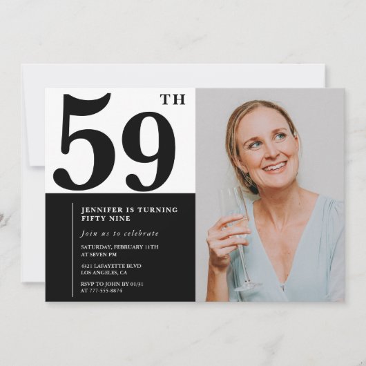Zwart Wit Foto 59ste Verjaardag Uitnodigingen (Voorkant)