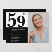 Zwart Wit Foto 59ste Verjaardag Uitnodigingen (Voorkant / Achterkant)