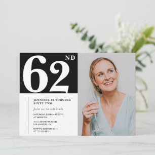 Zwart-wit foto 62e verjaardagsuitnodigingen kaart