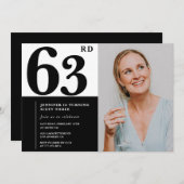 Zwart Wit Foto 63ste Verjaardag Uitnodigingen (Voorkant / Achterkant)