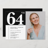Zwart-wit foto 64ste verjaardag Uitnodigingen (Voorkant / Achterkant)