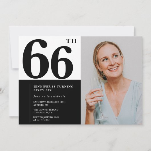 Zwart Wit Foto 66ste Verjaardag Uitnodigingen (Voorkant)