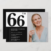 Zwart Wit Foto 66ste Verjaardag Uitnodigingen (Voorkant / Achterkant)