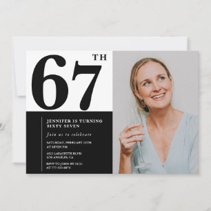 Zwart-wit foto 67e verjaardagsuitnodigingen kaart