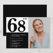 Zwart Wit Foto 68ste Verjaardag Uitnodigingen (Voorkant / Achterkant)