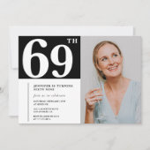 Zwart-wit foto 69e verjaardag uitnodigingen (Voorkant)