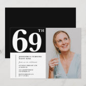 Zwart-wit foto 69e verjaardag uitnodigingen (Voorkant / Achterkant)