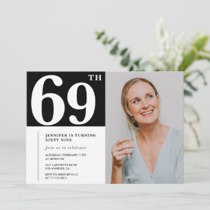 Zwart-wit foto 69e verjaardagsuitnodigingen kaart